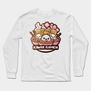 Cute Kawaii ramen noodles bowl Sakura Long Sleeve T-Shirt